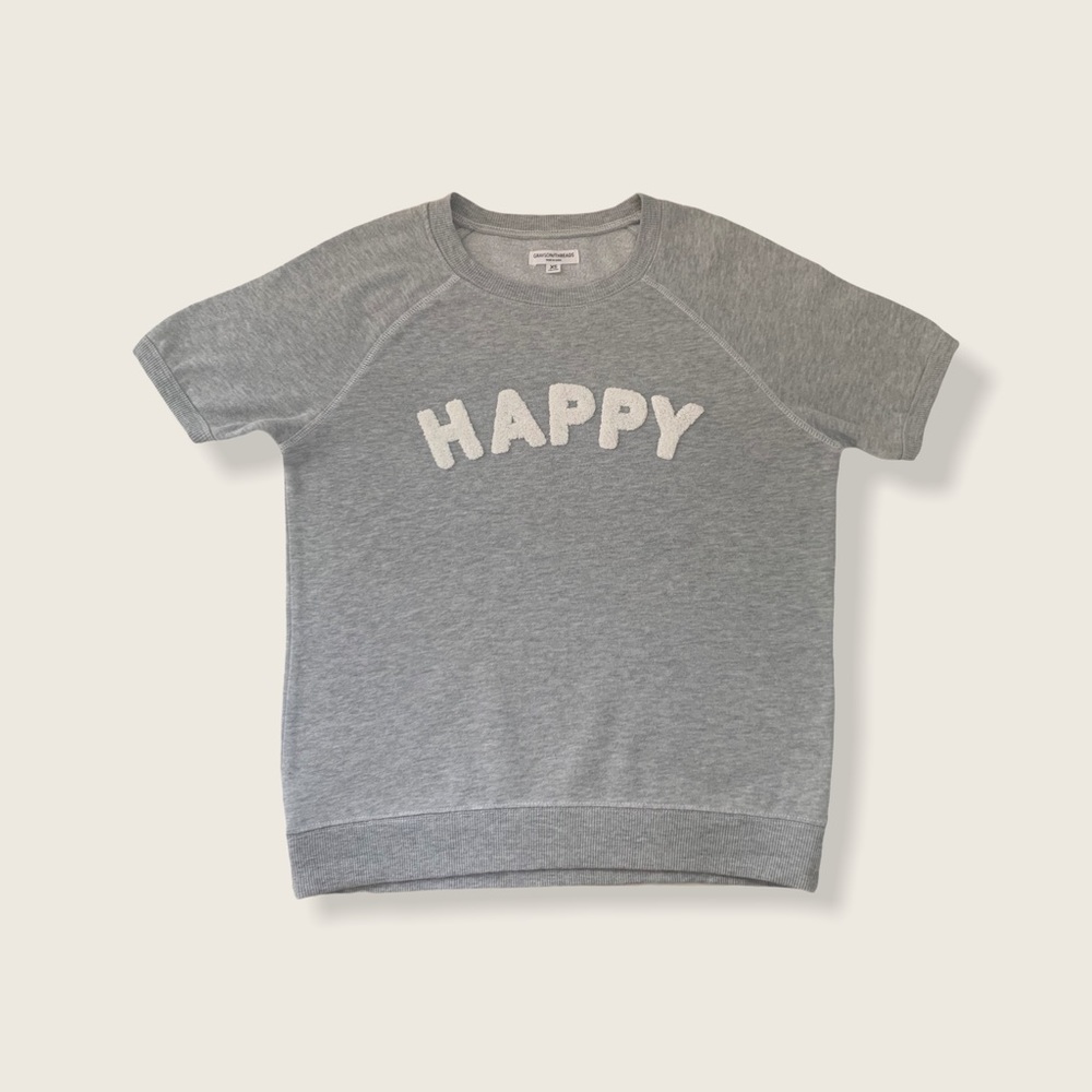 Women’s Gray Happy Short Sleeve Sweatshirt Size:XS